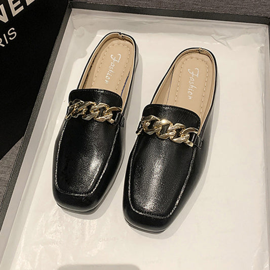 PU Leather Square Toe Flat Loafers