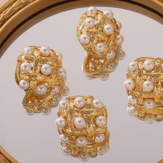 Copper Shell Pearl Stud Earrings