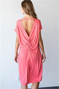 Coral Curvy Crossed Open Back Dress