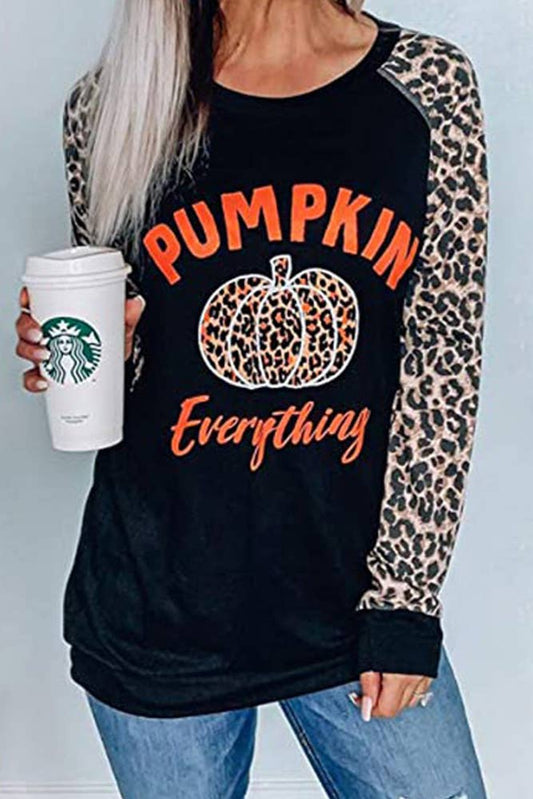 Halloween Leopard Pumpkin Print Splicing Long Top