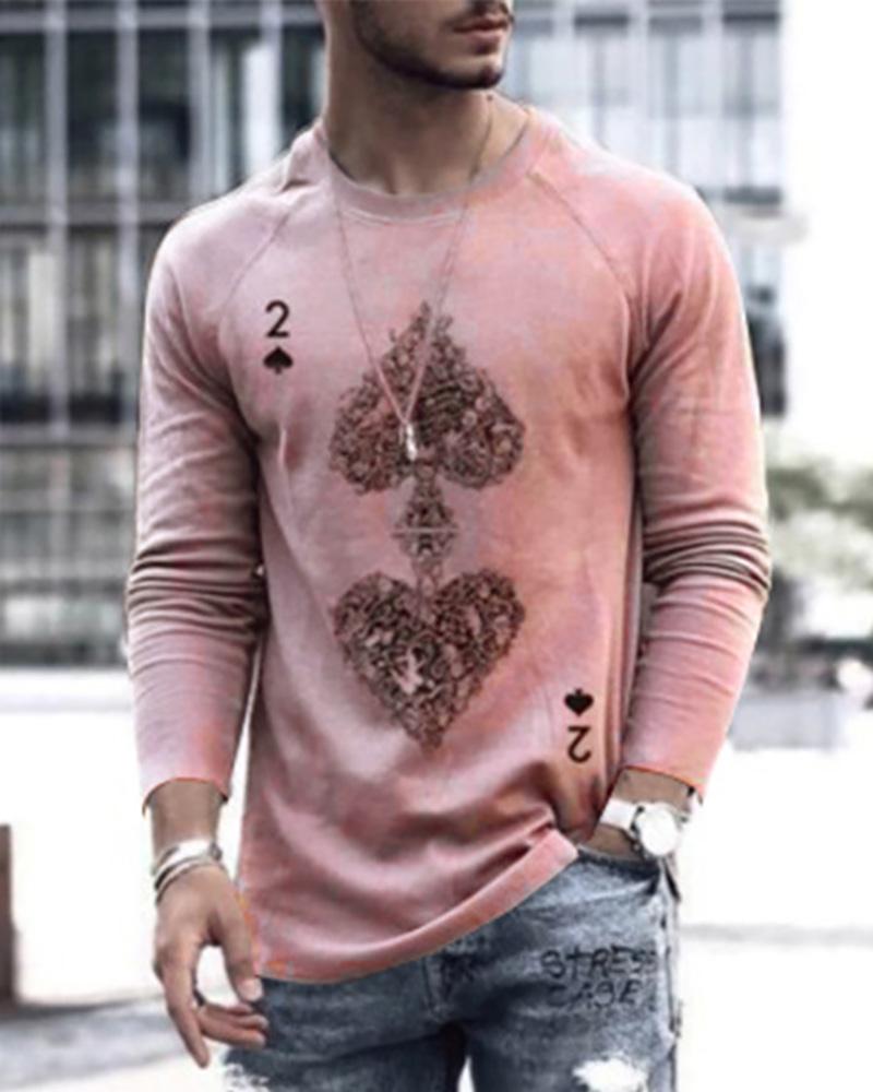 Men Long Sleeve Stylish Poker Figure Print Top - Fashion Quality Boutik