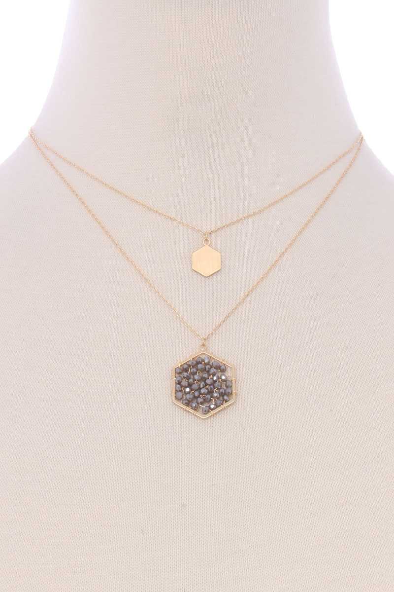 2 Layered Geometric Glass Bead Pendant Necklace - Fashion Quality Boutik