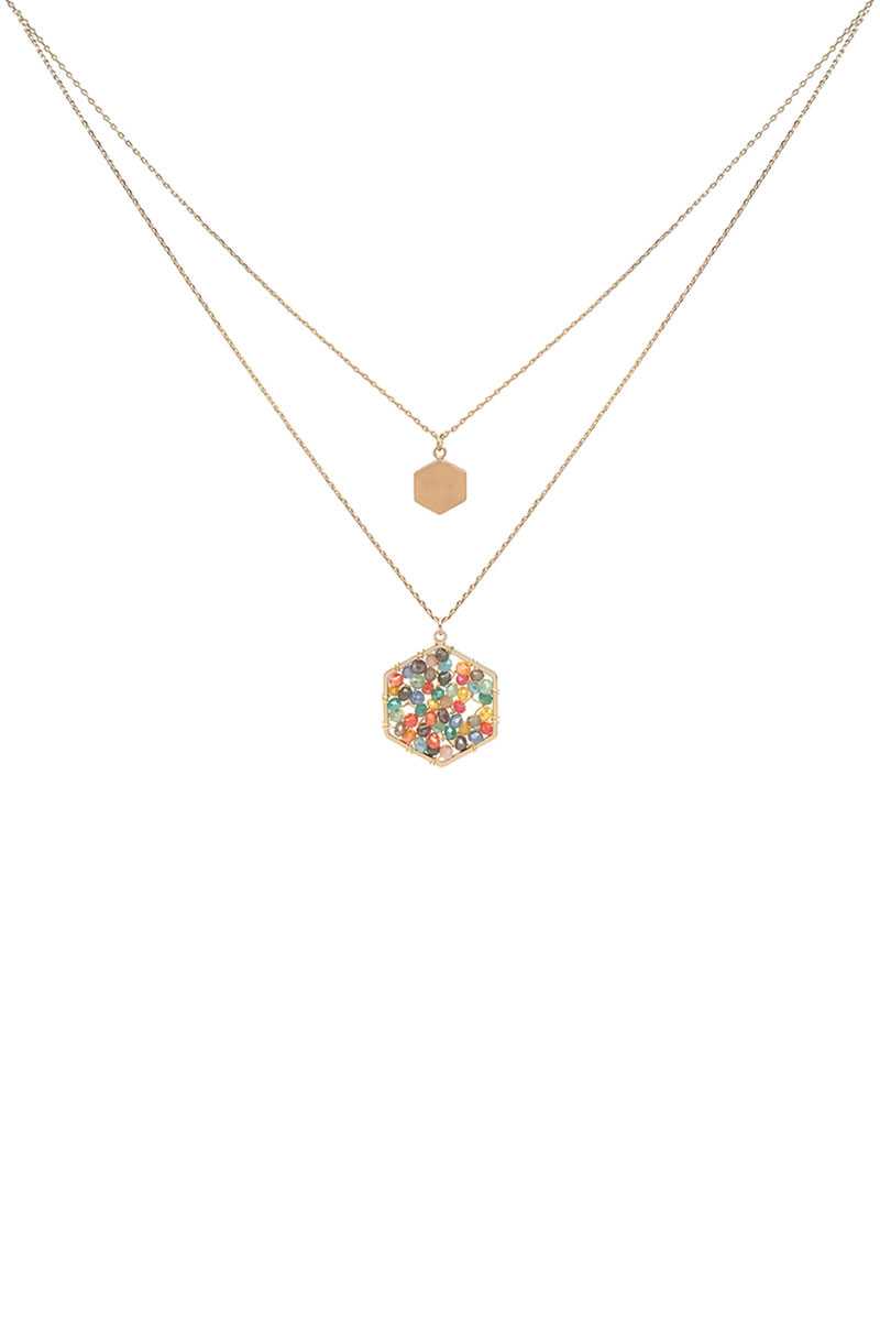 2 Layered Geometric Glass Bead Pendant Necklace - Fashion Quality Boutik