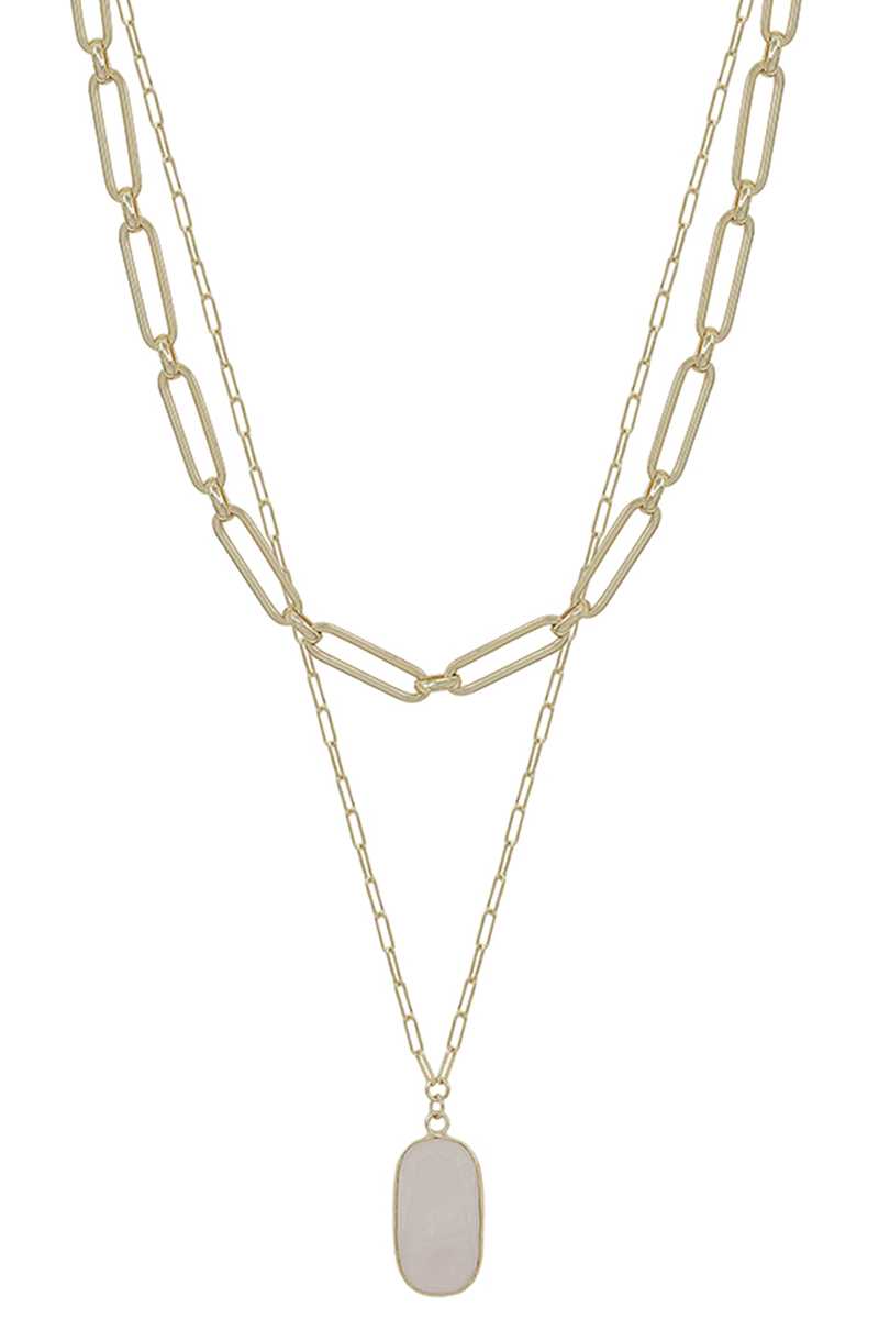 2 Layered Metal Chain Stone Pendant Necklace - Fashion Quality Boutik