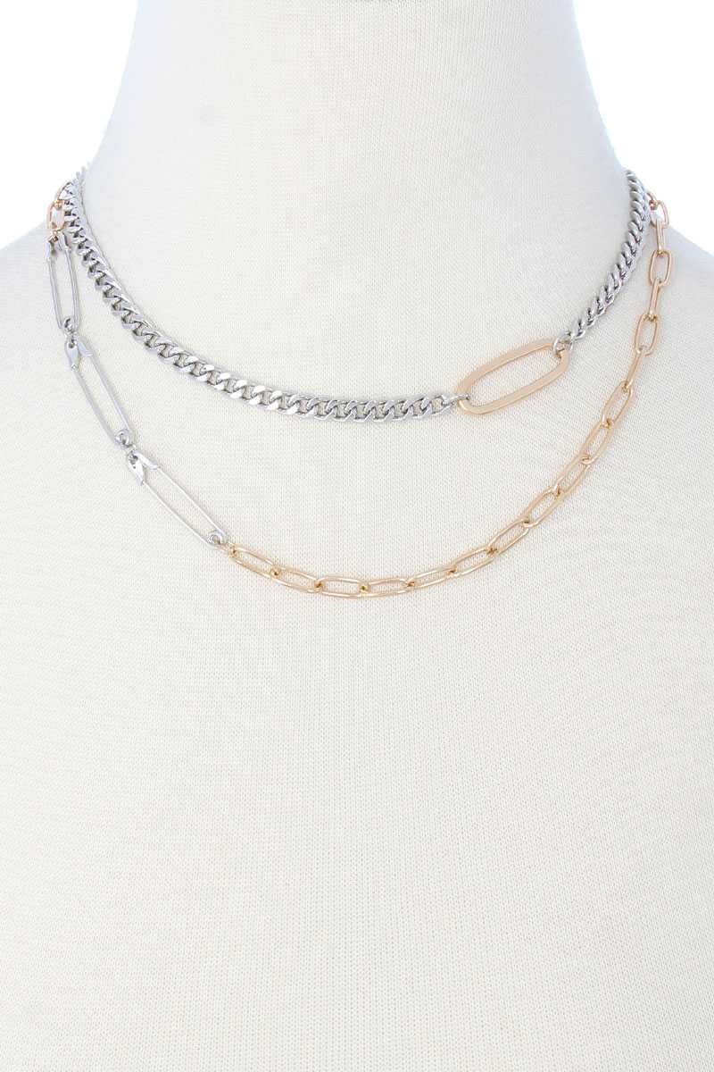 2 Layered Metal Clothing Pin Chain Multi Necklace - Fashion Quality Boutik
