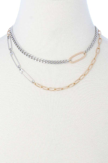 2 Layered Metal Clothing Pin Chain Multi Necklace - Fashion Quality Boutik