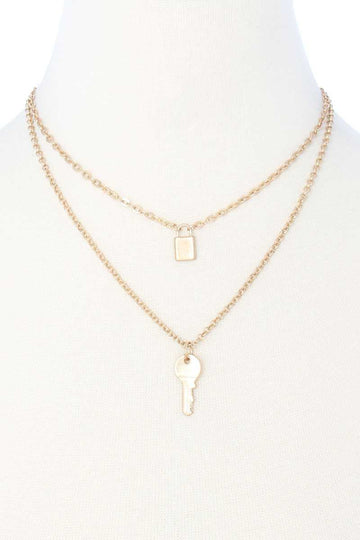 2 Layered Metal Lock And Key Pendant Necklace - Fashion Quality Boutik