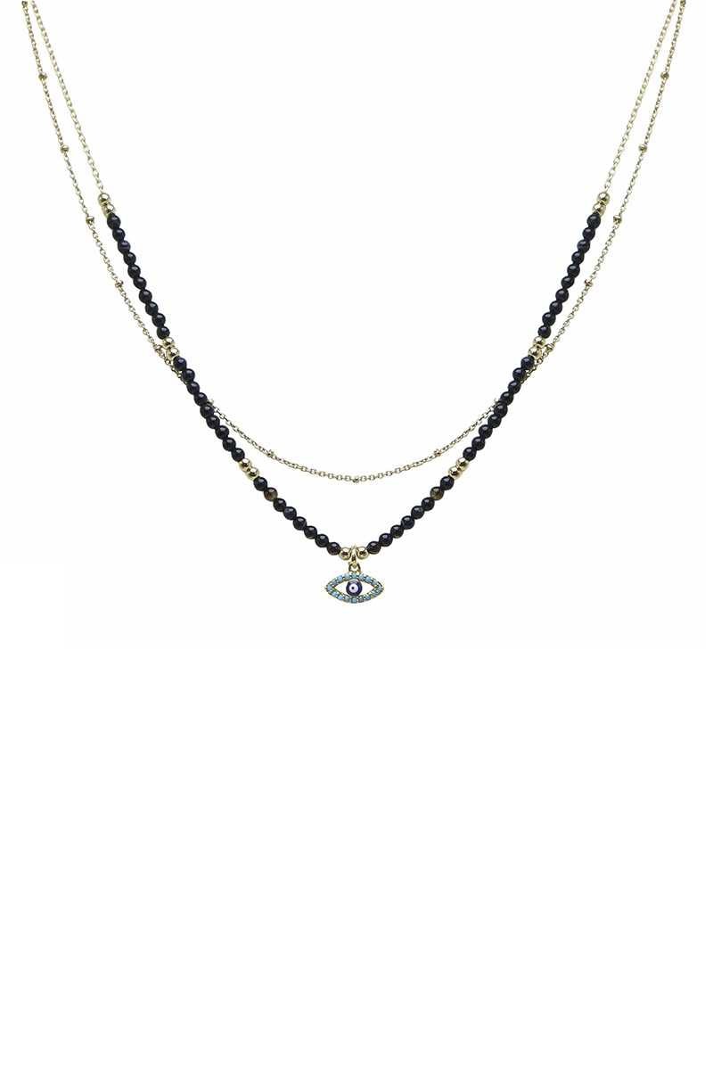 2 Layered Metal Seed Bead Evil Eye Pendant Necklace - Fashion Quality Boutik