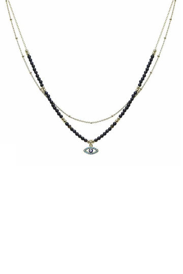 2 Layered Metal Seed Bead Evil Eye Pendant Necklace - Fashion Quality Boutik