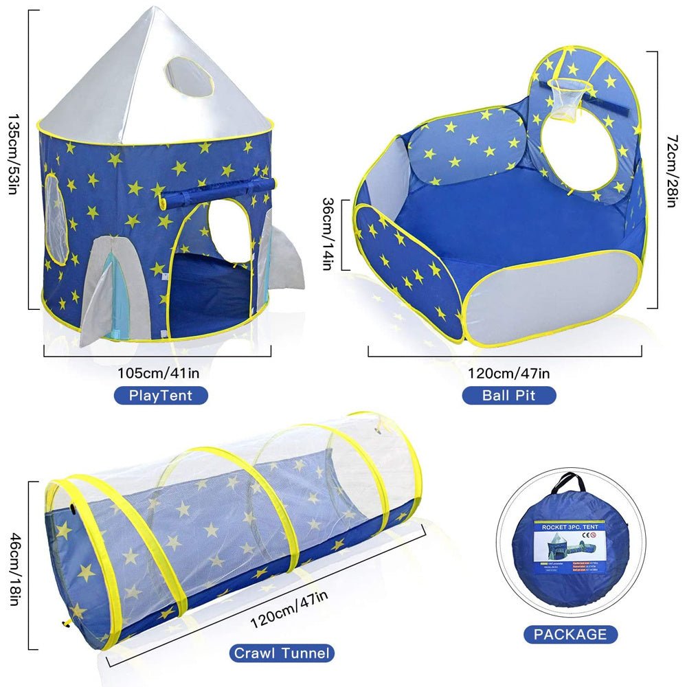 3 in 1 Rocket Ship Play Tent - Indoor/Outdoor Playhouse Set for Babies,Toddleers - Fashion Quality Boutik