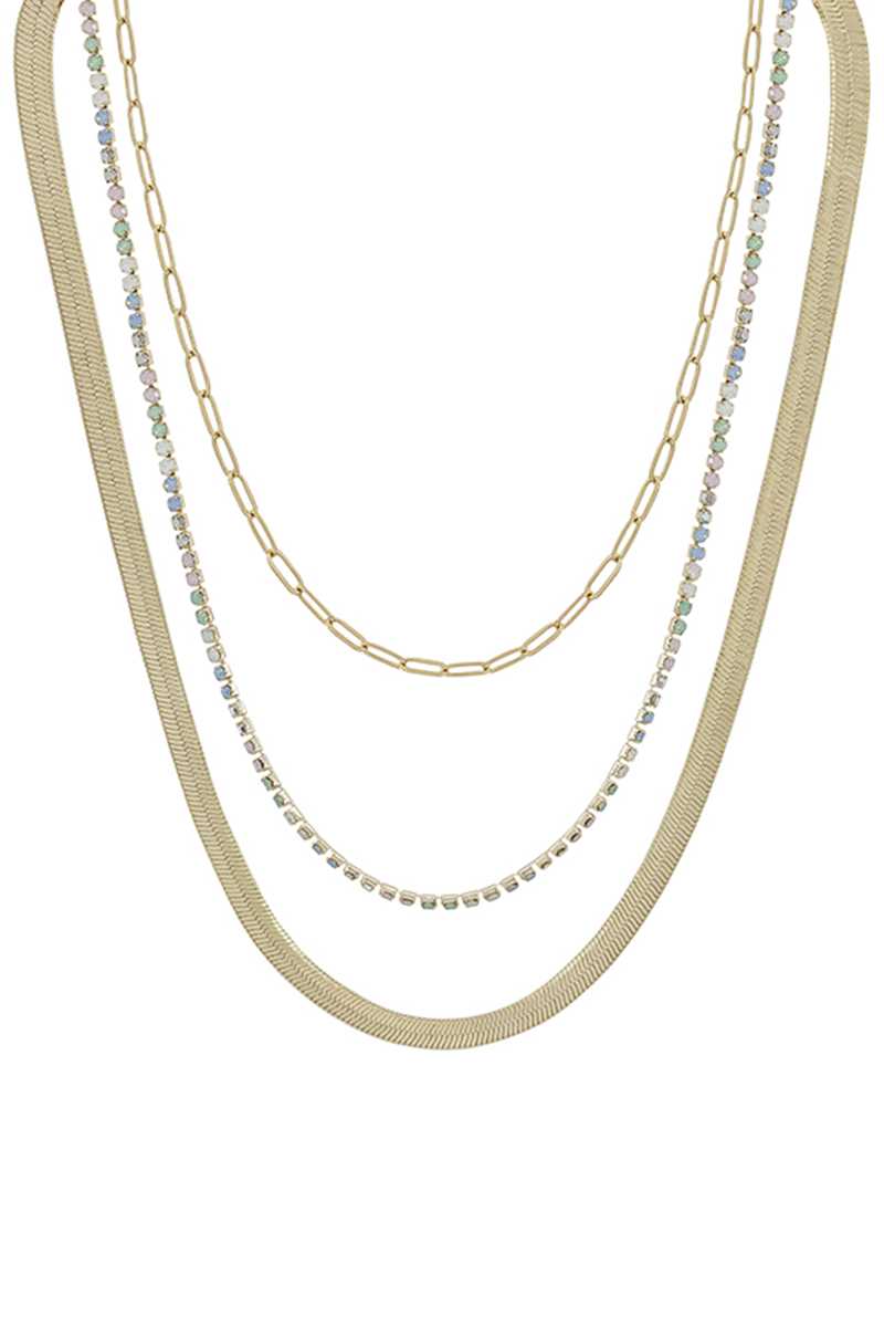3 Layered Metal Rhinestone Chain Necklace - Fashion Quality Boutik