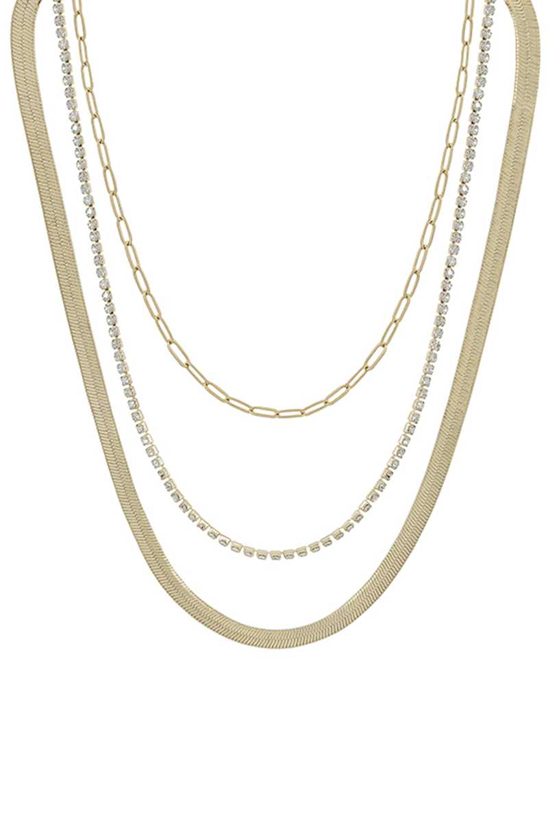 3 Layered Metal Rhinestone Chain Necklace - Fashion Quality Boutik