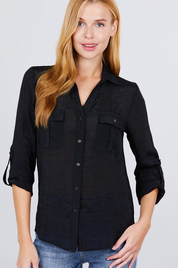 3/4 Roll Up Sleeve With Pocket Woven Shirts - Fashion Quality Boutik