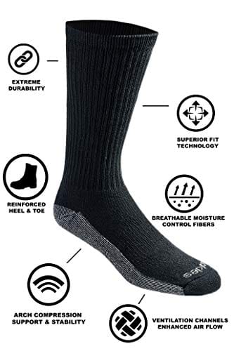 Dickies Men's Dri-tech Moisture Control Crew Socks Multipack, Black (6 Pairs), Shoe Size: 12-15 - Fashion Quality Boutik