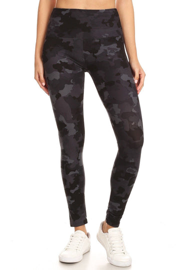 5-inch Long Yoga Style Banded Lined Camouflage Printed Knit Legging With High Waist - Fashion Quality Boutik