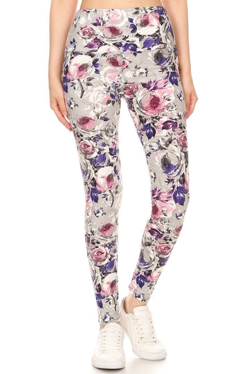 5-inch Long Yoga Style Banded Lined Floral Printed Knit Legging With High Waist - Fashion Quality Boutik