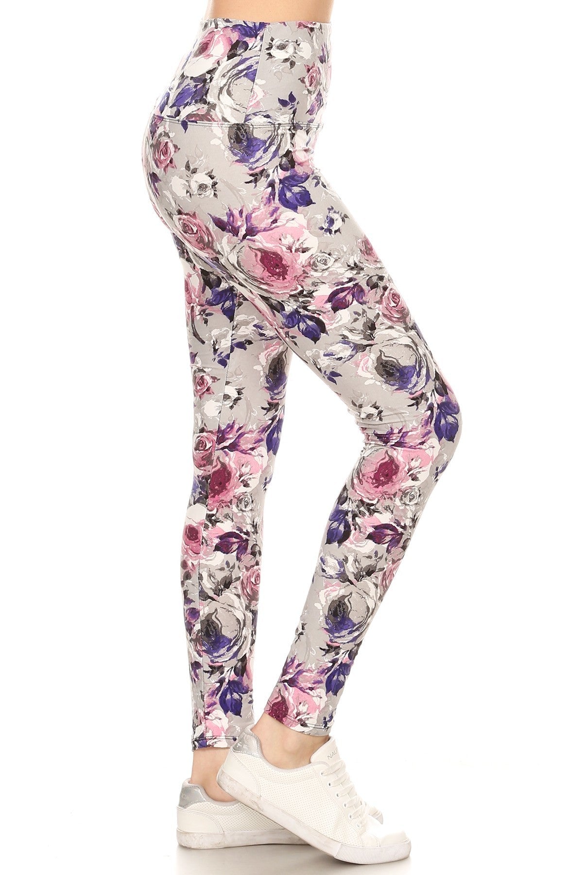5-inch Long Yoga Style Banded Lined Floral Printed Knit Legging With High Waist - Fashion Quality Boutik