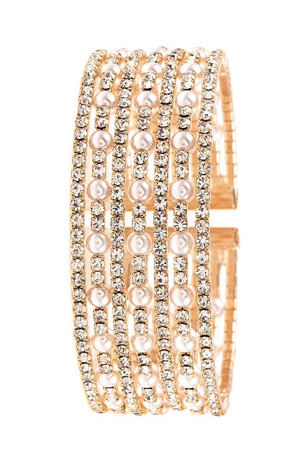 Rhinestone And Pearl Accent Flex Bracelet - Fashion Quality Boutik