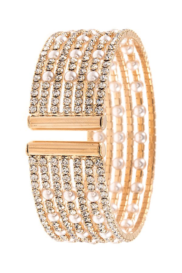 Rhinestone And Pearl Accent Flex Bracelet - Fashion Quality Boutik