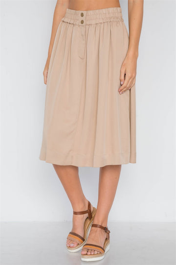 Khaki High-waist Solid Midi Skirt - Fashion Quality Boutik
