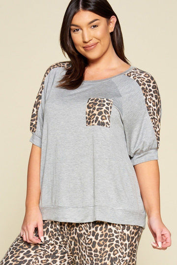 Plus Size Cute Animal Print Pocket French Terry Casual Top - Fashion Quality Boutik