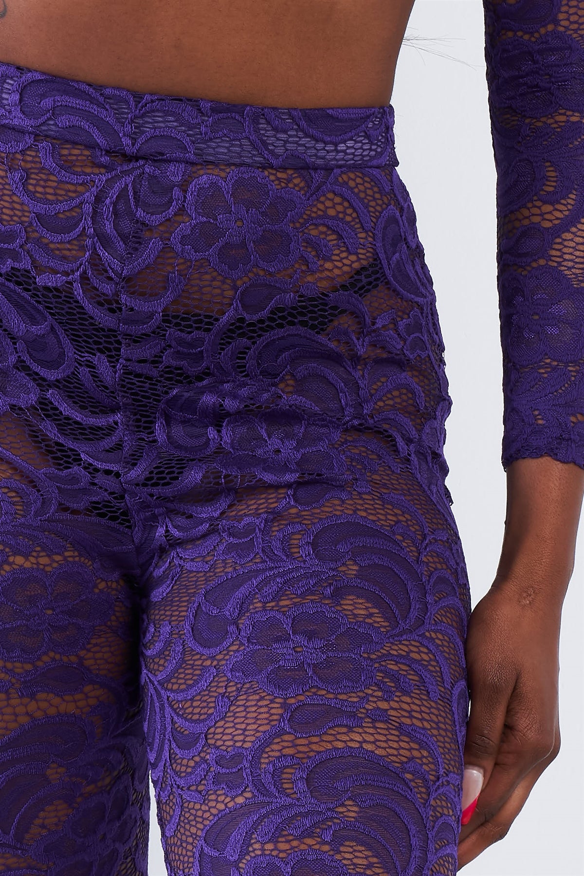 Sheer Floral Lace Crop Square Neck Top & High Waist Flare Pant Set - Fashion Quality Boutik