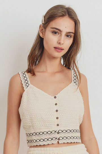 Knit Laced Buttoned Shoulder Strap Top - Fashion Quality Boutik