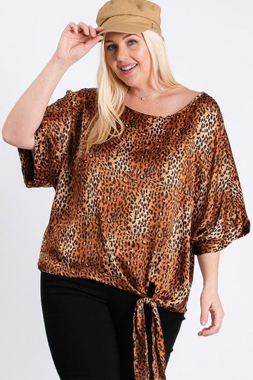 Short Sleeve Side Knot Hemline Leopard Print Woven Top - Fashion Quality Boutik