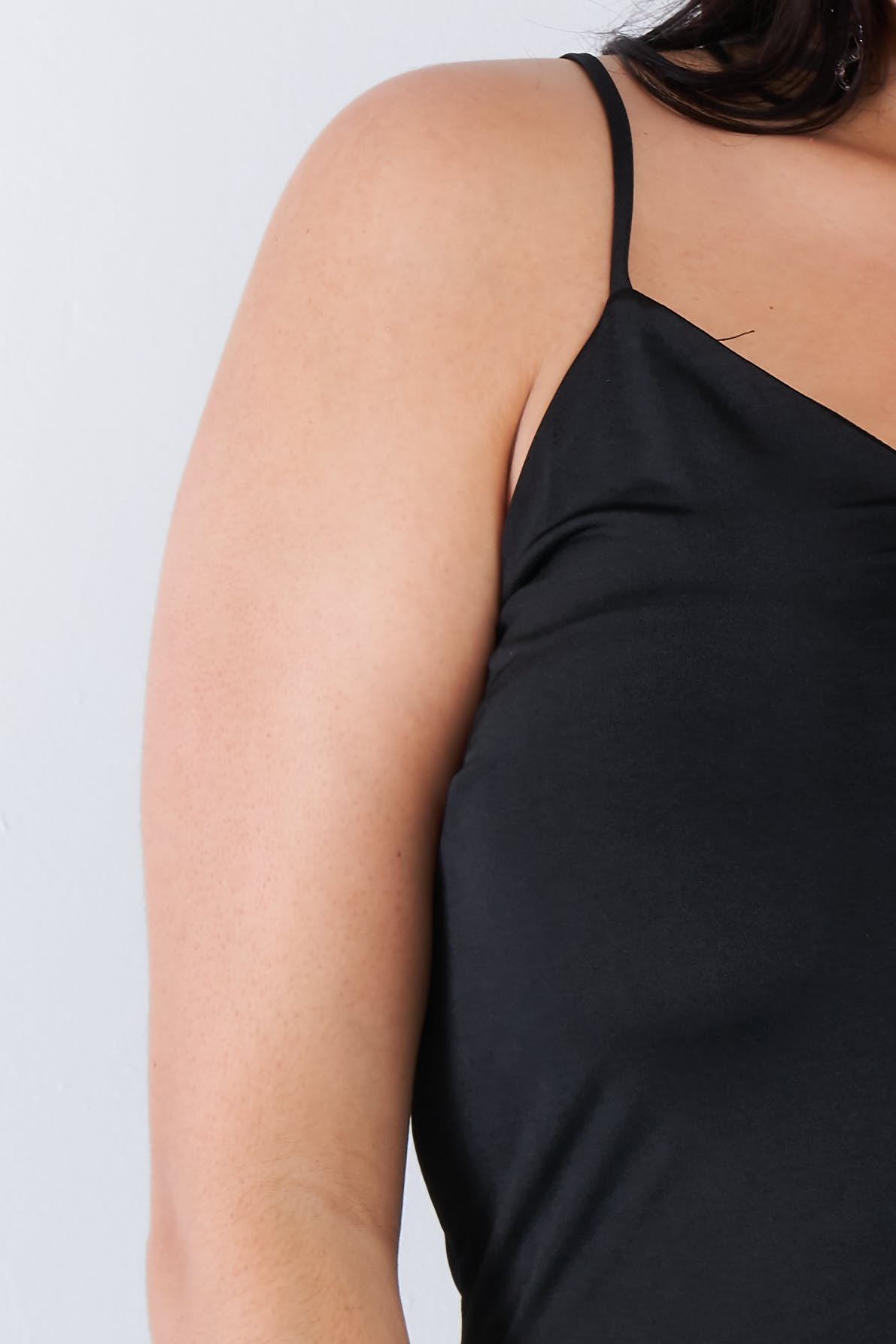 Plus Size V-neck Solid Cami Satin Mini Dress - Fashion Quality Boutik