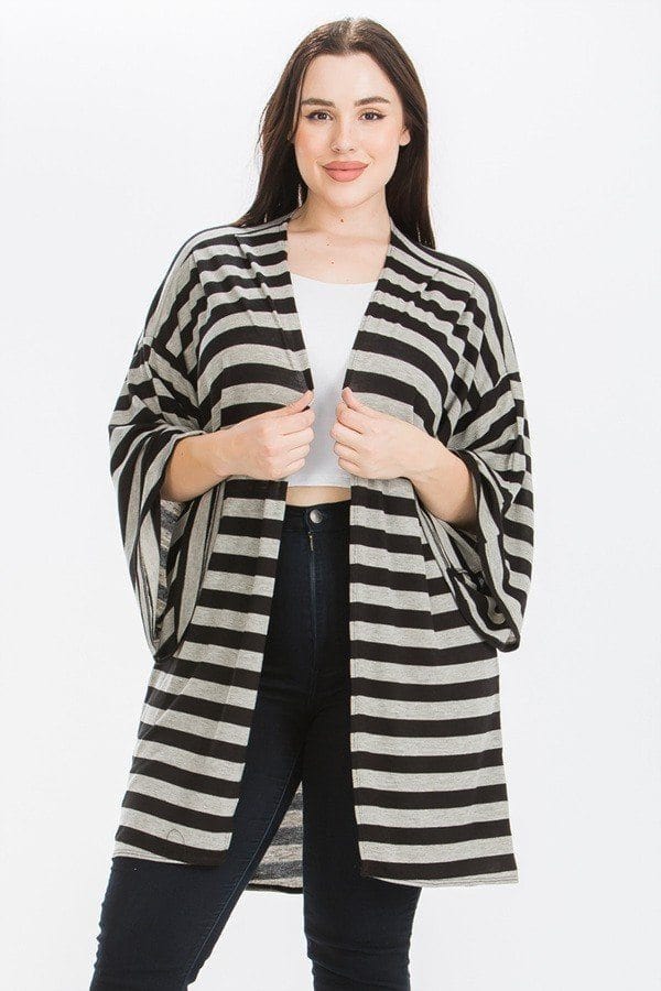 Striped, Cardigan With Kimono Style Sleeves - Fashion Quality Boutik
