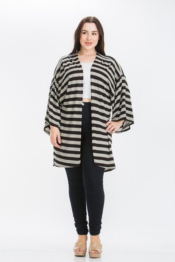 Striped, Cardigan With Kimono Style Sleeves - Fashion Quality Boutik