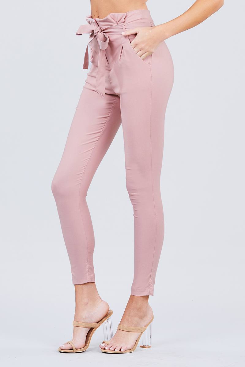 High Waisted Belted Pegged Stretch Pant - Fashion Quality Boutik