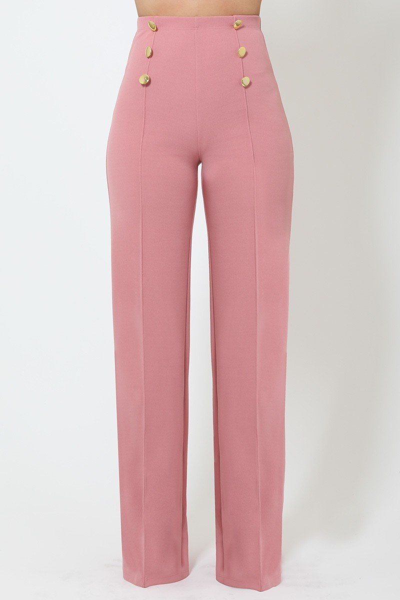 High-waist Crepe Pants With Buttons - Fashion Quality Boutik