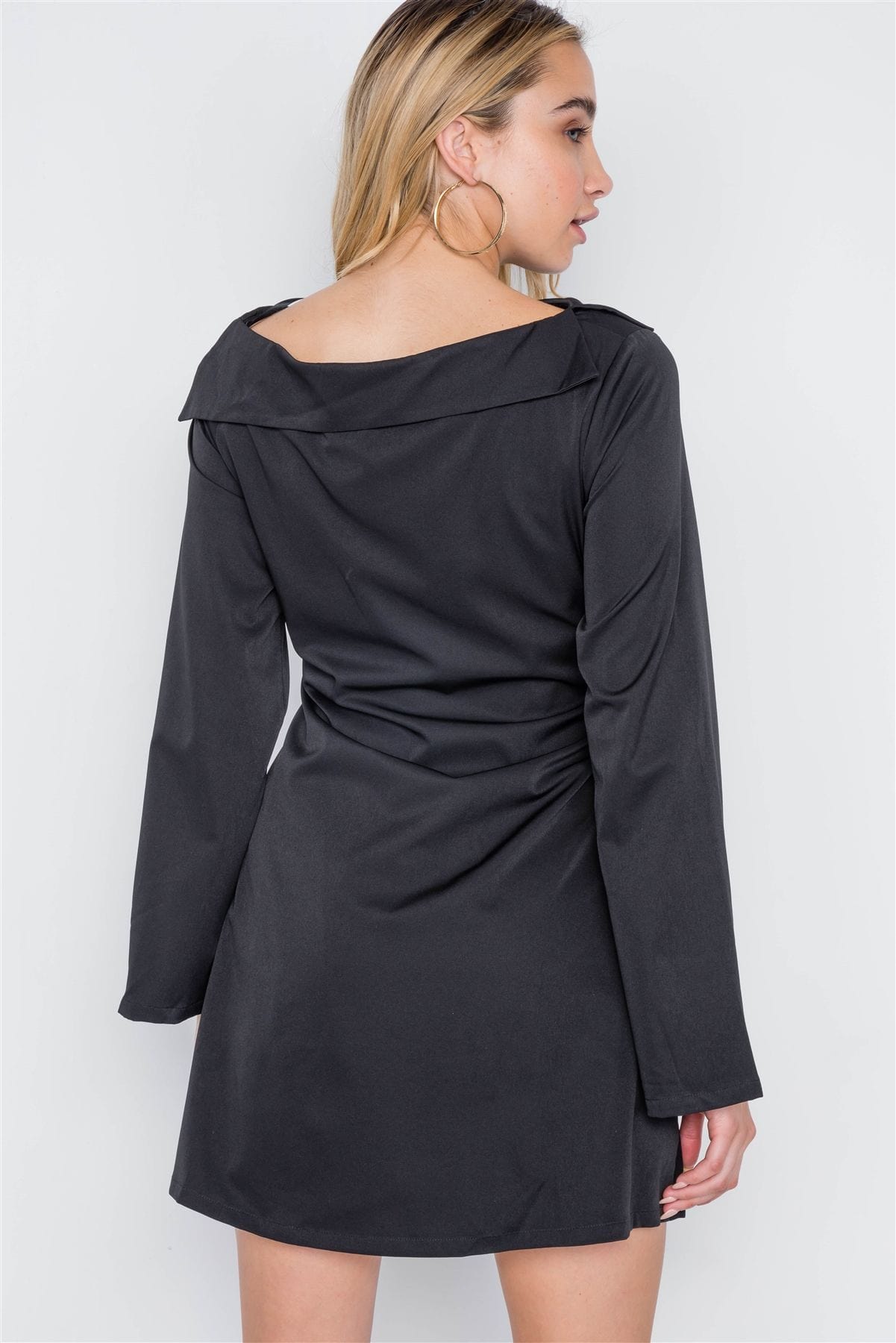 Straight Neck Solid Front-tie Dress - Fashion Quality Boutik