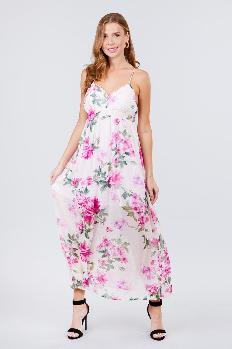 Deep V-neck W/cross Strap Print Maxi Dress - Fashion Quality Boutik