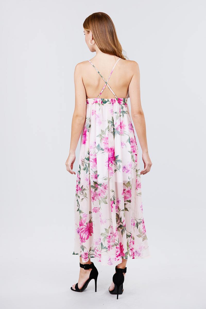 Deep V-neck W/cross Strap Print Maxi Dress - Fashion Quality Boutik