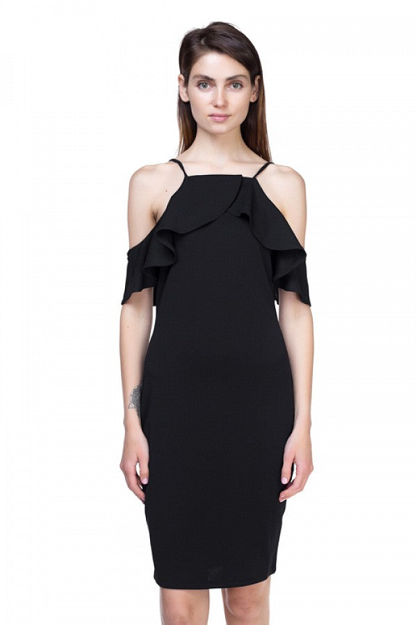 Ruffle Open Shoulder Halter Dress - Fashion Quality Boutik