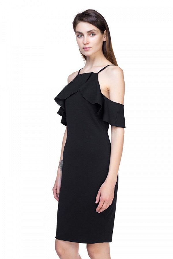 Ruffle Open Shoulder Halter Dress - Fashion Quality Boutik