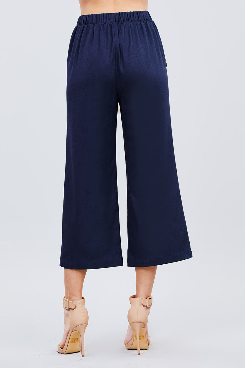 Fake Pocket W/button Detail Wide Long Leg Linen Pants - Fashion Quality Boutik
