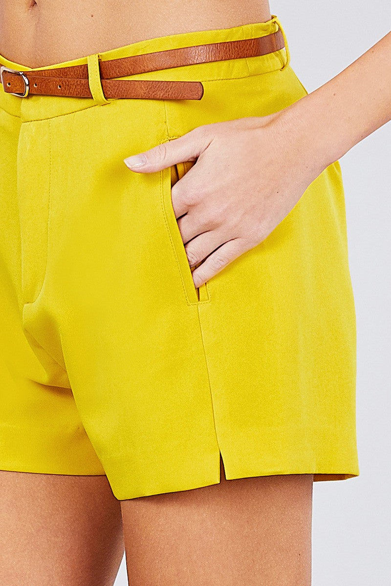 Front Slit Hem W/pocket And Belt Short Pants - Fashion Quality Boutik