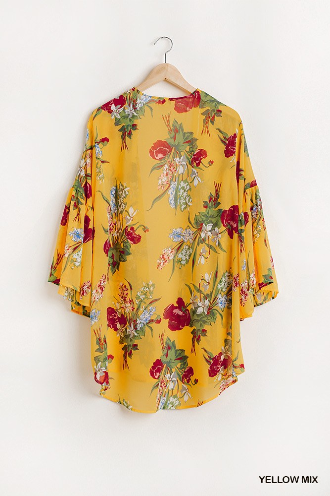 Floral Print Open Front Kimono With Flowy Sleeves - Fashion Quality Boutik