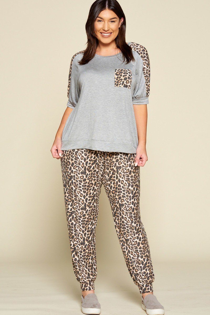 Plus Size Cute Animal Print Pocket French Terry Casual Top - Fashion Quality Boutik