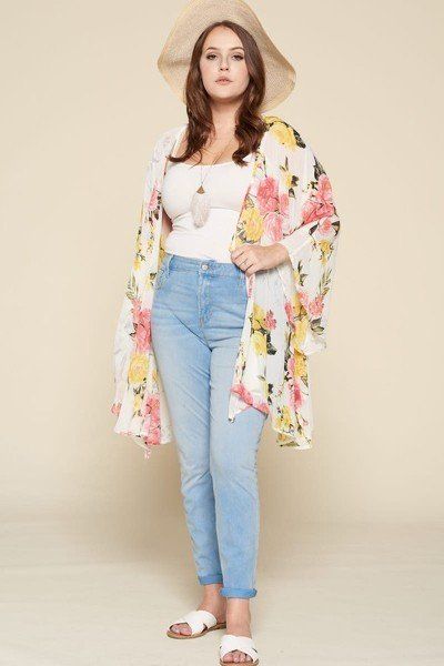 Plus Size Floral Printed Oversize Flowy And Airy Kimono With Dramatic Bell Sleeves - Fashion Quality Boutik