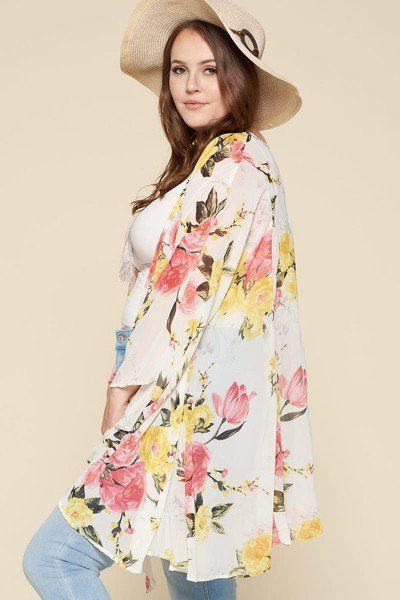 Plus Size Floral Printed Oversize Flowy And Airy Kimono With Dramatic Bell Sleeves - Fashion Quality Boutik