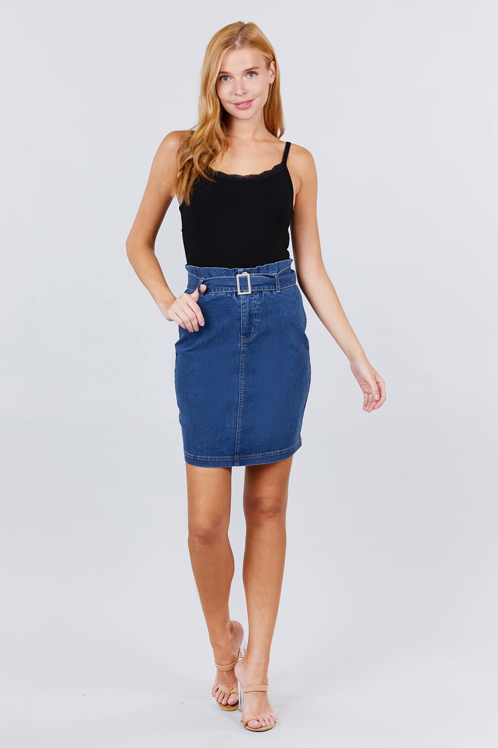 Elasticized Waist With Belt Side Pocket Denim Skirts - Fashion Quality Boutik