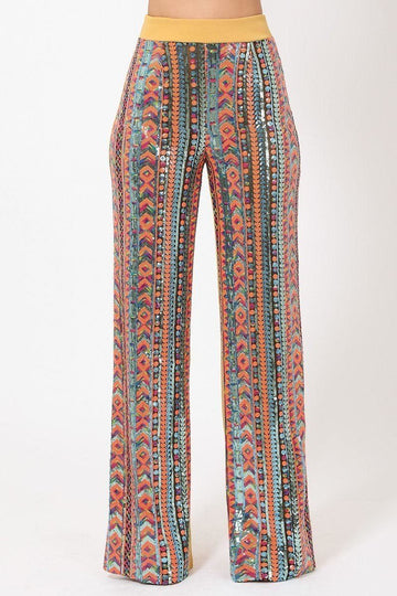 High Waist Colorful Sequins Pattern Pants - Fashion Quality Boutik