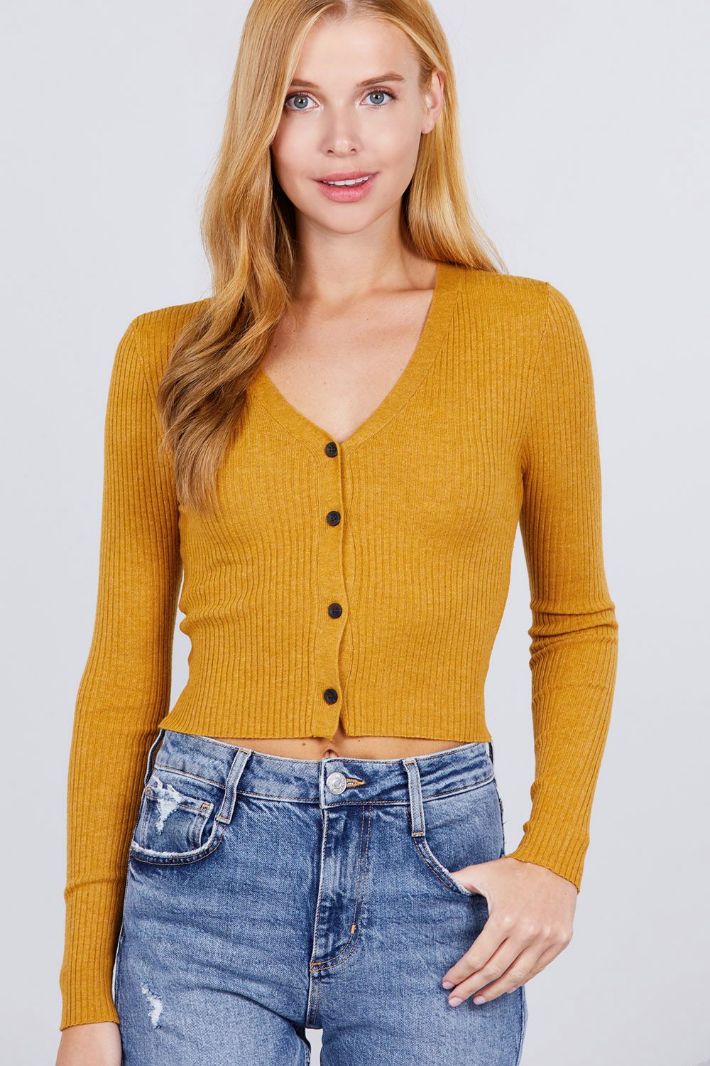 Long Sleeve V-neck W/button Down Crop Cardigan - Fashion Quality Boutik