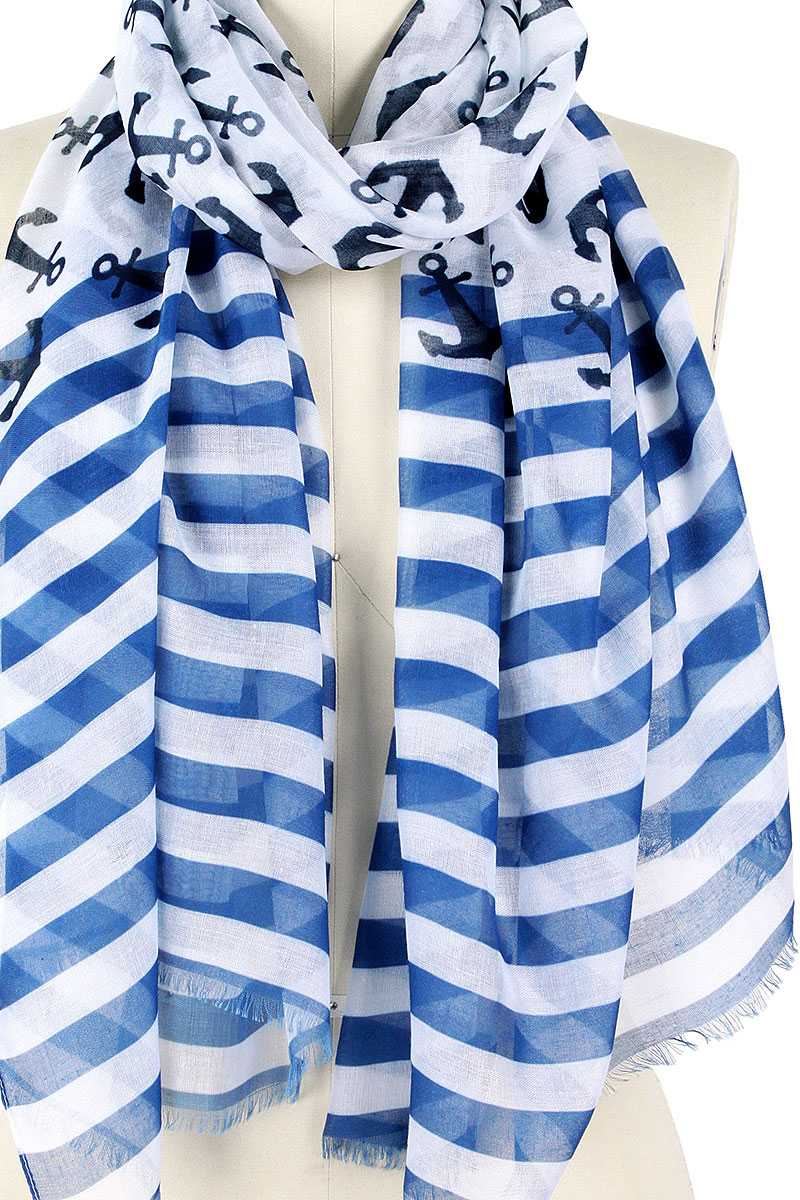 Fashion Anchor And Stripe Print Scarf - Fashion Quality Boutik