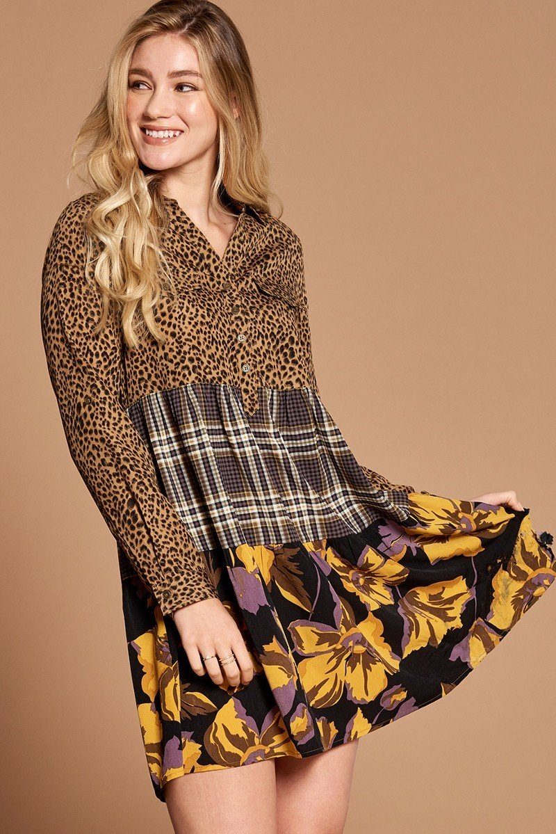 Cheetah Print Button-down Collard Shirt Dress - Fashion Quality Boutik