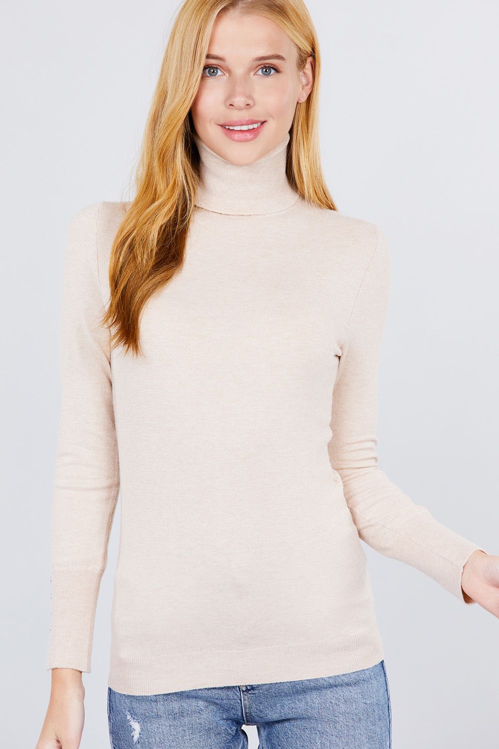 Long Sleeve With Metal Button Detail Turtle Neck Viscose Sweater - Fashion Quality Boutik